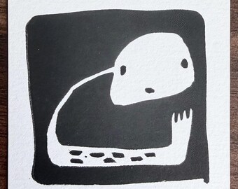 Linocut Art Print | Minimal Black Ink Print | Small Abstract Art | Hand Printed Lino | Limited Edition