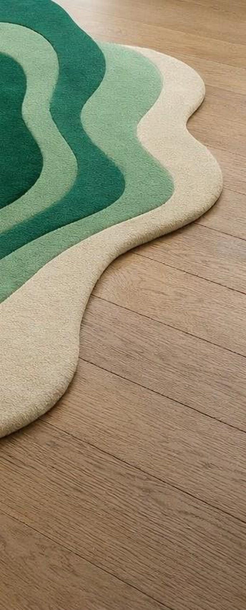 Hand Tufted Organic Shape Green Area Rug, Modern Abstract Wool Carpet ...