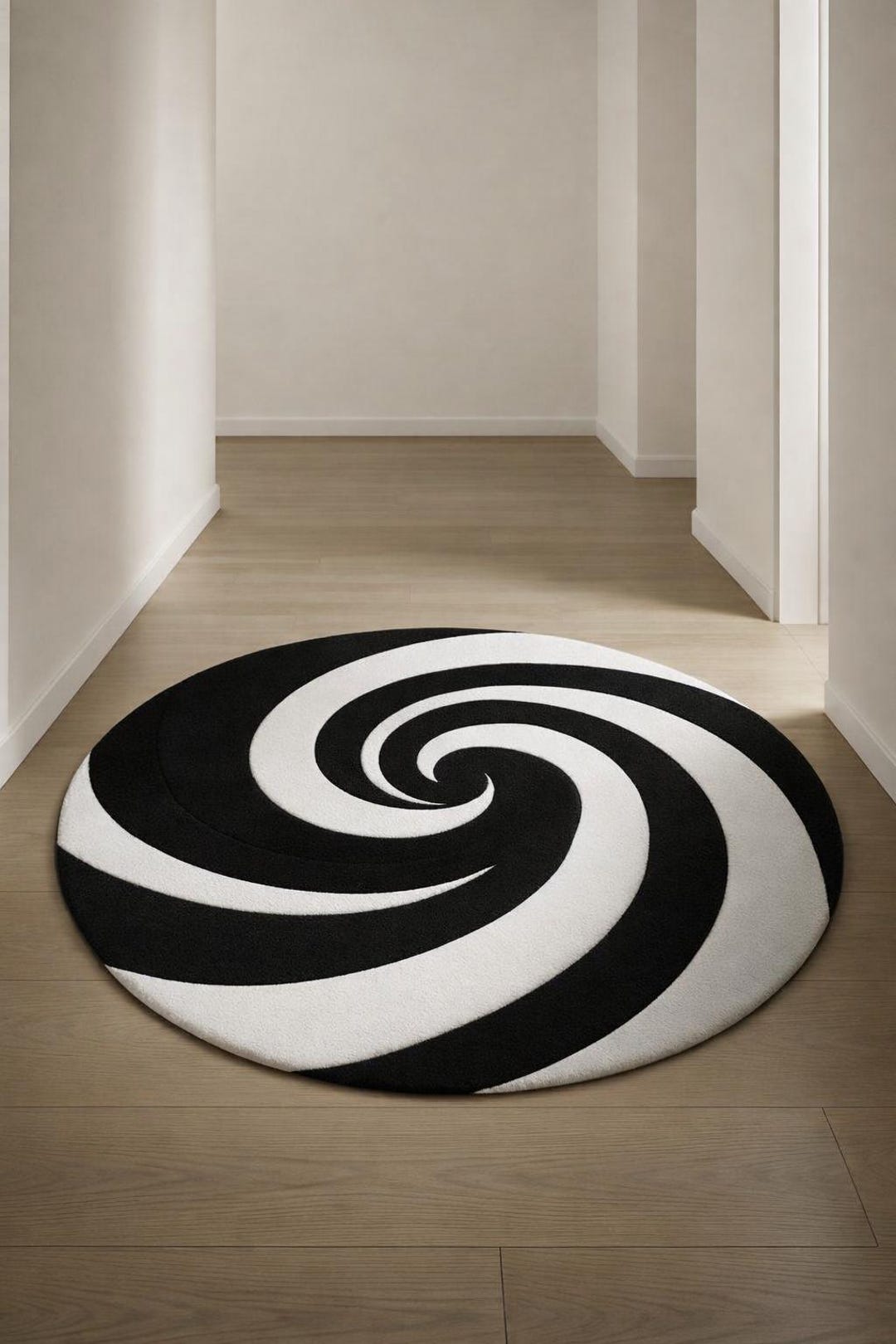 Black & White Spiral Round Rug, Modern Abstract Swirl Area Rug, Hand ...