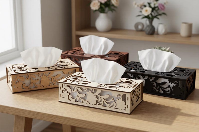 Tissue Box Svg File Laser Cut Tissue Box SVG, Wooden Tissue Box Cover SVG, Glowforge Tissue ...