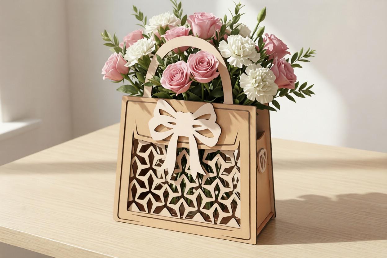 Floral Gift Basket SVG Bundle, Laser Cut Flower Box Handbag, Wedding ...