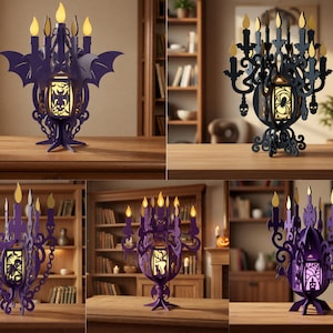 Halloween Candelabra SVG Bundle, Laser Cut File, 3D Gothic Lantern Light, Spooky Table Decor, Glowforge CNC Download