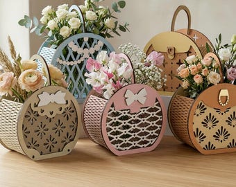 Flower Box Stand SVG Bundle, Laser Cut Floral Gift Box Holder, Wedding ...