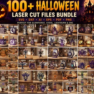 Mega bundel met meer dan 100 Halloween SVG-bestanden, lasersnijbestand, 3D-lantaarn, lichtbak, kaarsenhouder, griezelige decoratie, herfstpompoen SVG, Glowforge CNC