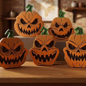 Pompoen SVG-bundel, lasersnijbestand, 3D gelaagde pompoen, Halloween tafeldecoratie, Glowforge CNC-download