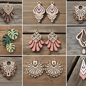 Boho örhängen SVG-paket, lager av träörhängen, laserskurna geometriska lövörhängen SVG, Glowforge Cricut-filer