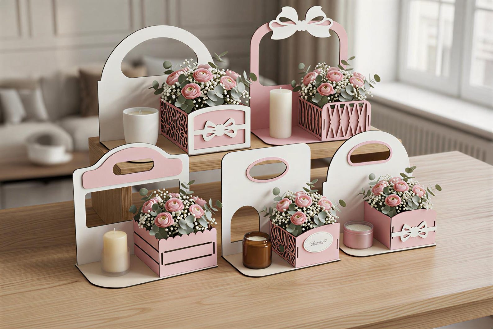 Flower Box Stand SVG Bundle, Laser Cut Floral Gift Box Holder, Wedding ...