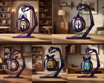Pacote SVG de Lanterna de Mão de Esqueleto, Arquivo para Corte a Laser, Luminária 3D de Halloween, Decoração de Mesa Assustadora, Download para CNC Glowforge