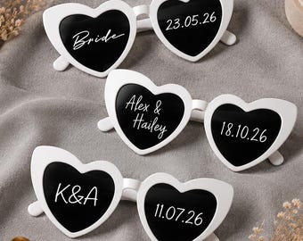 Benutzerdefinierte Hochzeitssonnenbrille, personalisierte Hochzeitsdatum Initialen Liebe Herz Sonnenbrillen, Hochzeit personalisierte Sonnenbrillen Hochzeit Gefälligkeiten Geschenke
