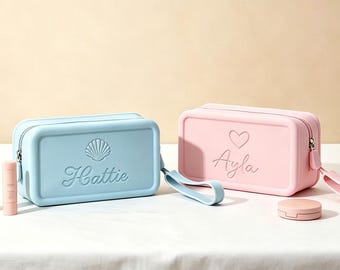 Personalized Beach Makeup Bag Gifts for Her, Waterproof Beach Pouch, Beach Cosmetic Bag, Silicone Makeup Bag, Beach Bachelorette Party Gift