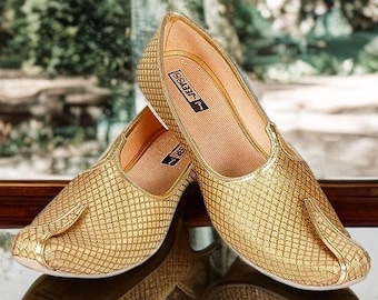 Herren Goldene Hochzeitsschuhe Für Männer Handgefertigte Schuhe Indische Herrenbekleidung Punjabi Jutti Baumwolle Mojari Designs Sandale Indische Müßiggänger Maharaja Juti