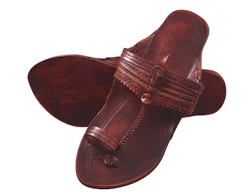 Pantofole in pelle fatte a mano, scarpe indiane da donna Kolhapuri Chappal Punjabi Jutti marroni, scarpe indiane Mojari, scarpe pakistane, slip-on da donna