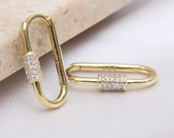 14K Gold Diamond Safety Pin Earrings, Dainty Pave CZ Huggie Hoops, Minimalist Gold Earrings, Trendy Best Mother's Day Gift