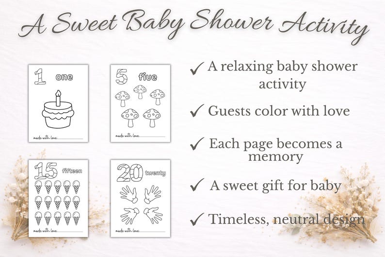 Numbers 1-20 Baby Shower Game Printable, Counting Coloring Book, Baby ...