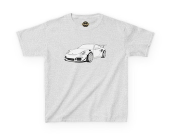 Camiseta infantil Porsche con ilustración de coche, ideal para entusiastas de los automóviles