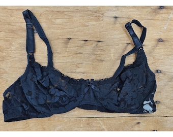 New VTG 90s Emma Demi Bra Womens 36A Black Lace Underwire Unlined