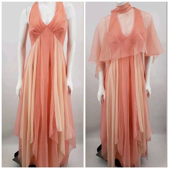 Vintage Jack Bryan Coral and Peach Chiffon Dress w