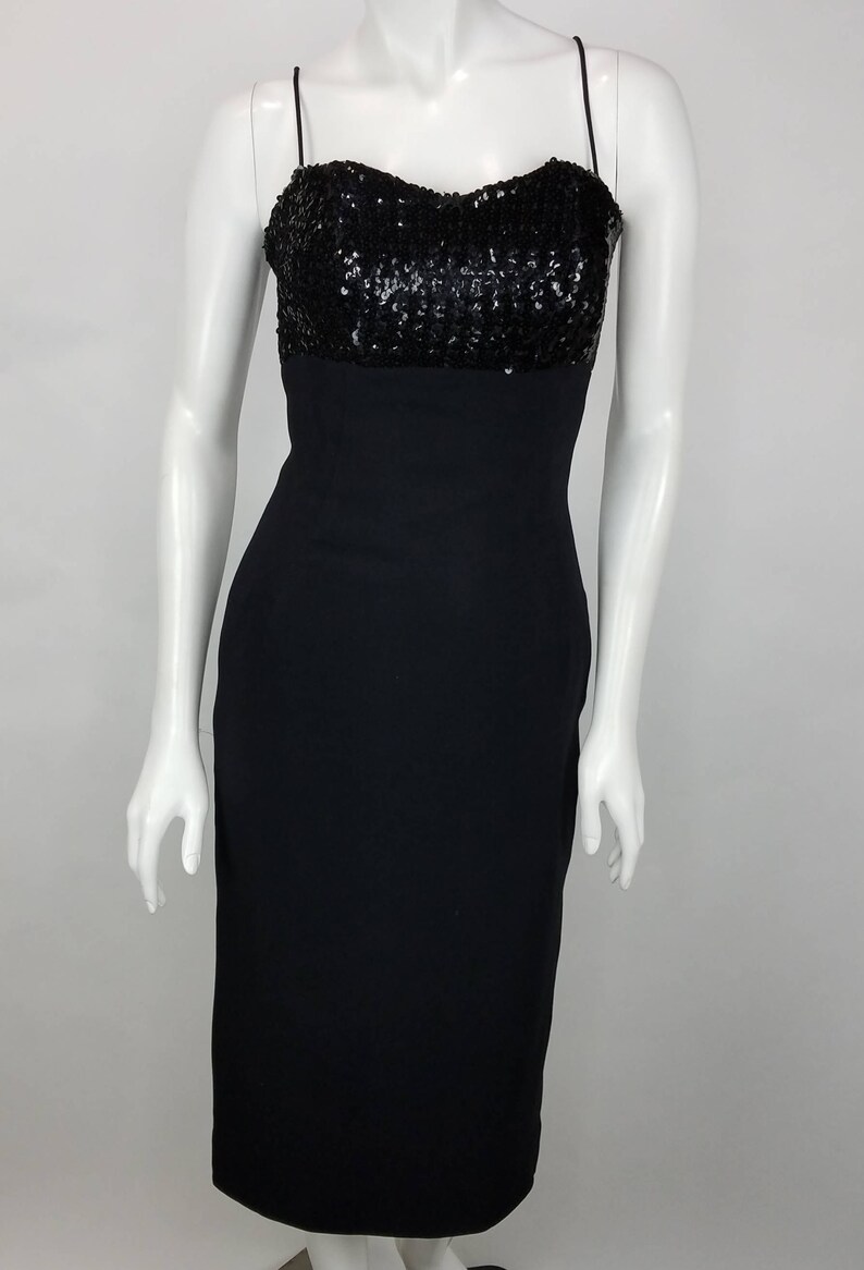 Vintage Jay Herbert Dress Size 12 Black Cocktail Party Dress Sweetheart Sequins