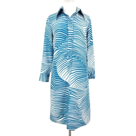 Vintage Lanvin Shirt Dress Womens 10 Blue White Co