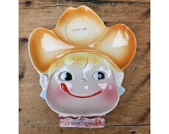 Vintage YUM-EE-YUM Ray Gee Hanging Plate Pink Girl Cowgirl