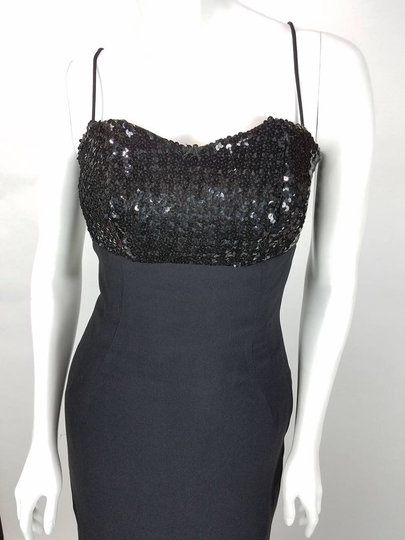 Vintage Jay Herbert Dress Size 12 Black Cocktail Party Dress Sweetheart Sequins