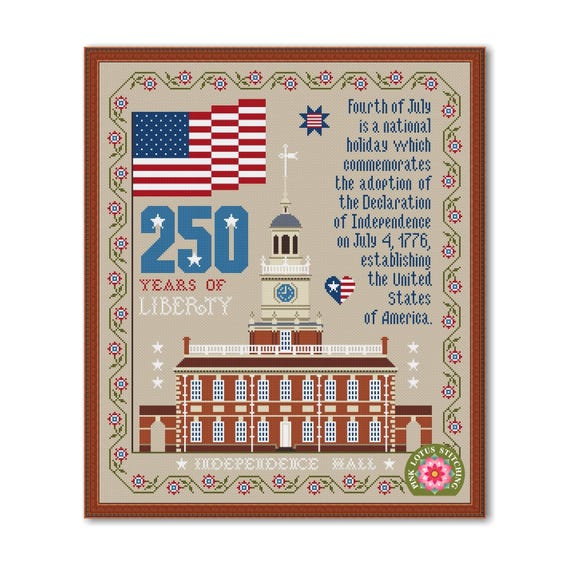 Independence Hall Anniversary 250 Years Patriotic Cross Stitch Pattern: Happy Birthday America