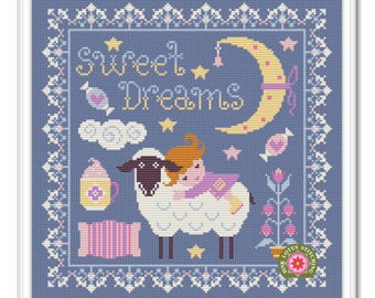 Sweet Dreams Cross Stitch Pattern: Sheep Pattern for a Children's Room