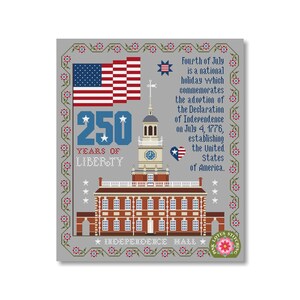 Independence Hall Anniversary 250 Years Patriotic Cross Stitch Pattern: Happy Birthday America image 4