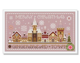 Christmas Gingerbread Town Cross Stitch Pattern: Christmas Houses Sampler Winter Street