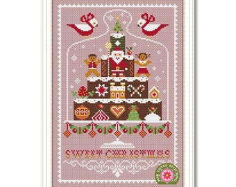 Sweet Christmas Cake Stand Cross Stitch Pattern: Gingerbread Christmas Сake Sampler