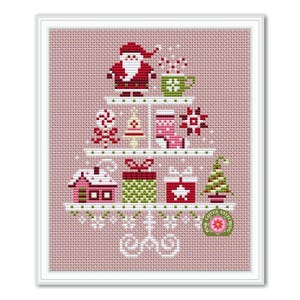 Merry Christmas Cake Stand Cross Stitch Pattern: Santa And Gifts Sampler