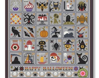 Happy Halloween Advent Calendar Cross Stitch Pattern: October Days Halloween Countdown Sampler