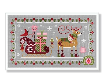 The Sleeping Elf Winter Cross Stitch Pattern: Merry Christmas Sampler Santa's reindeer