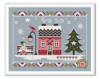 Winter House Cross Stitch Pattern: Merry Christmas Sampler