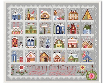 House Advent Calendar Cross Stitch Pattern: Merry Christmas Sampler