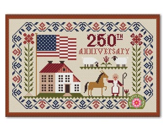 Large Anniversary Flag USA Patriotic Cross Stitch Pattern: Happy Birthday America 250 Years Liberty
