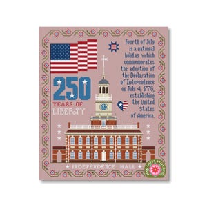 Independence Hall Anniversary 250 Years Patriotic Cross Stitch Pattern: Happy Birthday America image 6