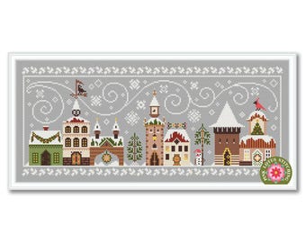 Kreuzstichmuster: Merry Christmas Sampler Winter Häuser
