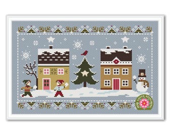 Two Winter Houses Cross Stitch Pattern: Merry Christmas Sampler