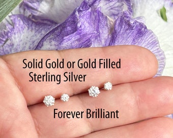 Forever Brilliant DEF Moissanite Stud Earring /.3 to .4 Carat 3 or 4mm Clear White Flawless Grade Moissanite/Sterling Silver /Gold Filled
