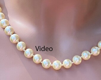 Shell Pearl Necklace/Natural Sea Shell Bead/Pearl Luster/ Large 5/16 inch or 8 to 8.30 mm Pearl  / Chunky Pearls / White or Ivory