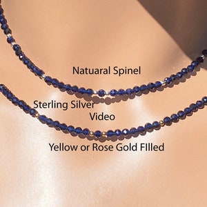 Natural Spinel Necklace / Dark Sapphire Blue near Black September Birthstone/ 3 mm Spinel / Sterling Silver / 14K Rose or Yellow Gold Filled