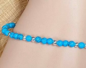 Natural Blue Turquoise Bracelet/ March December Birthstone/ Blue Turquoise 4 to 4.5mm Turquoise/Sterling Silver/14K Rose or Yellow Gold Fill