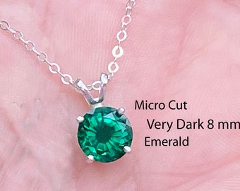 Dark Emerald Necklace May Birthstone / Sterling Silver/ 1.5 to 9 Carat 7 mm to 12 mm Emerald / May Birthstone gem