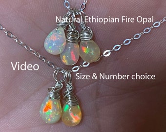 Tiny Ethiopian Fire Opal Necklace/3/16 to 5/16 inch Grade AAA Extreme Rainbow Sparkle/Sterling Silver/Mini Natural Ethiopian Opal Teardrop