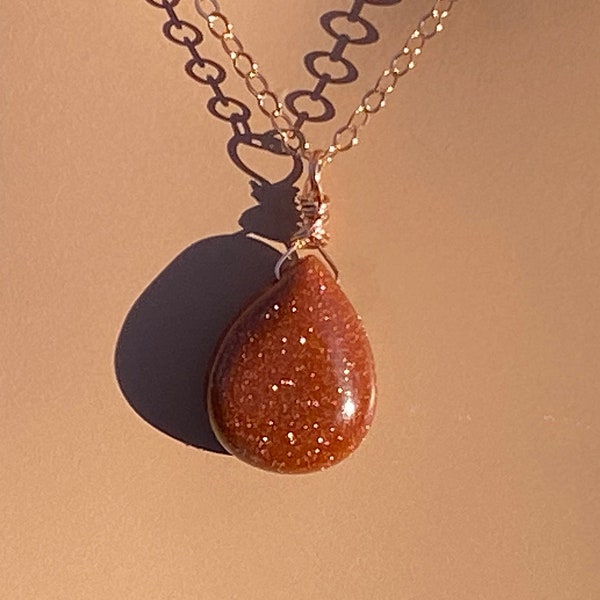 Sandstone with Copper Sparkle Necklace / Sterling Silver / 14K Rose Gold Filled / 14K Yellow Gold Filled