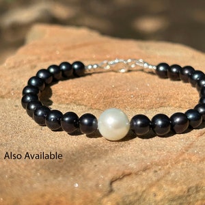 Black Natural Freshwater Pearl Bracelet Necklace / AAA Near Round 6 mm or 1/4 inch Diameter Black/Sterling Silver, Gold Filled/ Unisex image 7