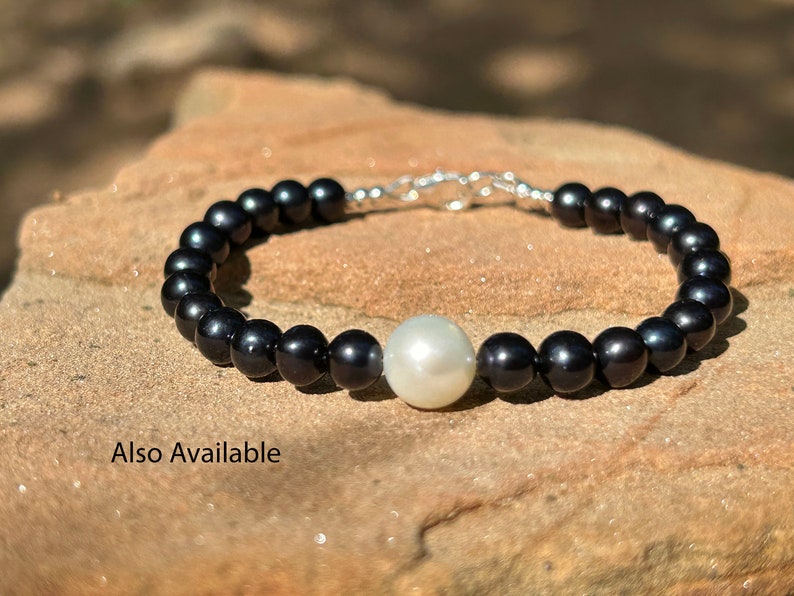 Black Natural Freshwater Pearl Bracelet Necklace / AAA Near Round 6 mm or 1/4 inch Diameter Black/Sterling Silver, Gold Filled/ Unisex image 7