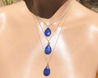 Natural Lapis Lazuli Necklace / Sapphire Blue September Birthstone/ 20 x 15 mm / Sterling Silver / 14K Rose or Yellow Gold Filled