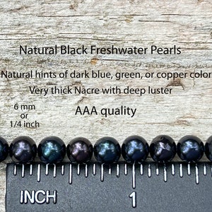 Black Natural Freshwater Pearl Bracelet Necklace / AAA Near Round 6 mm or 1/4 inch Diameter Black/Sterling Silver, Gold Filled/ Unisex image 6